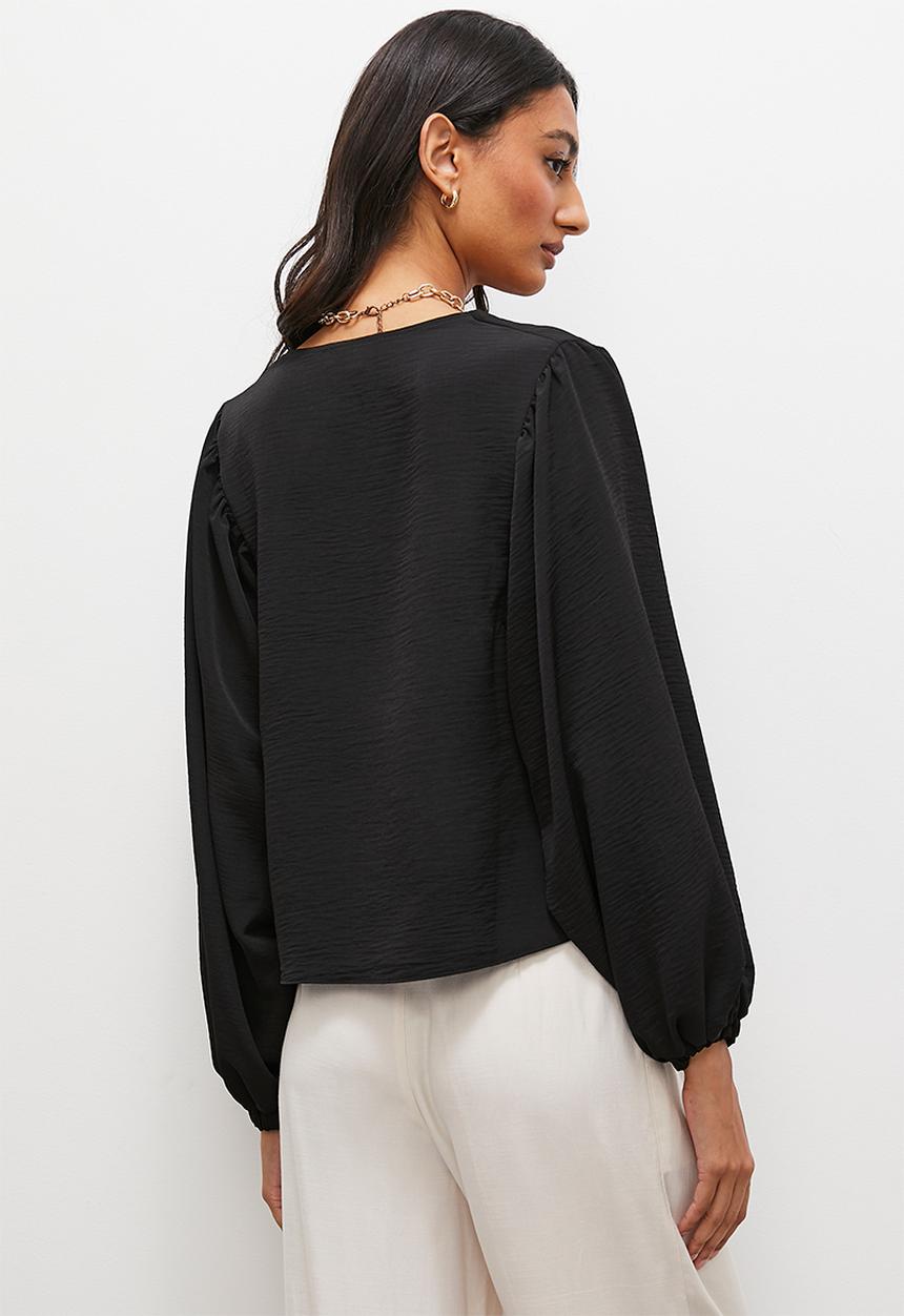 Superbalist - Balloon sleeve v-neck shell - black