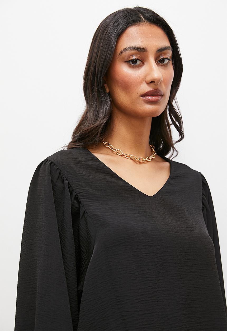 Superbalist - Balloon sleeve v-neck shell - black