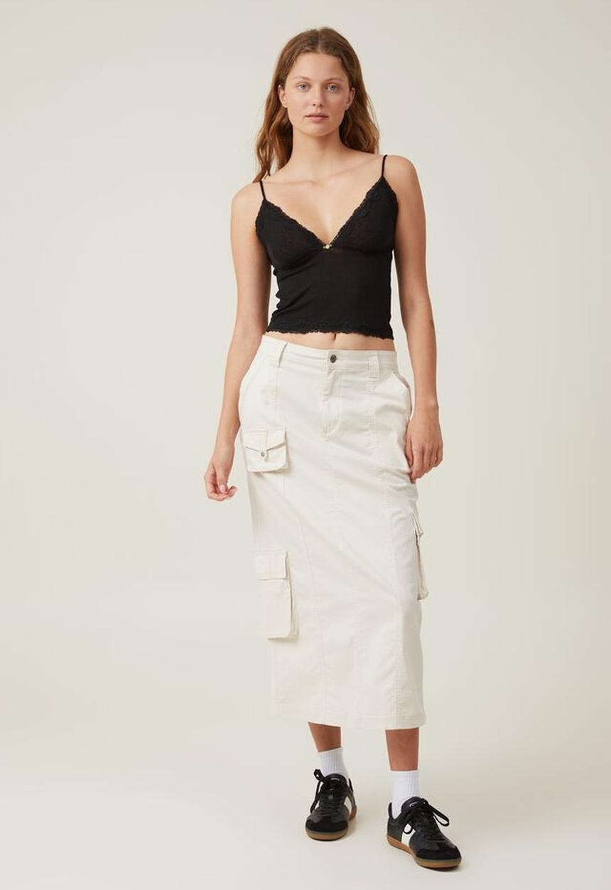 Cotton On - Zena v neck lace trim cami - black