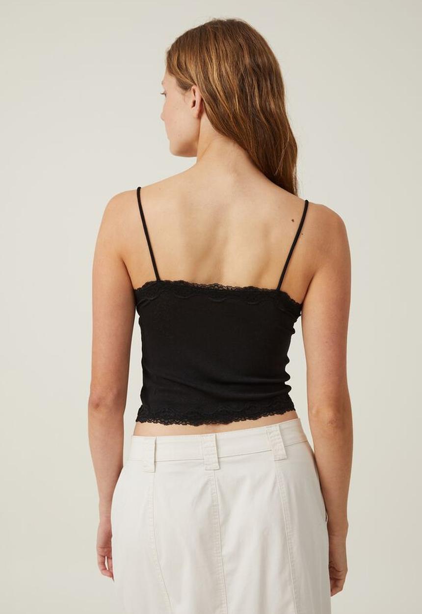 Cotton On - Zena v neck lace trim cami - black