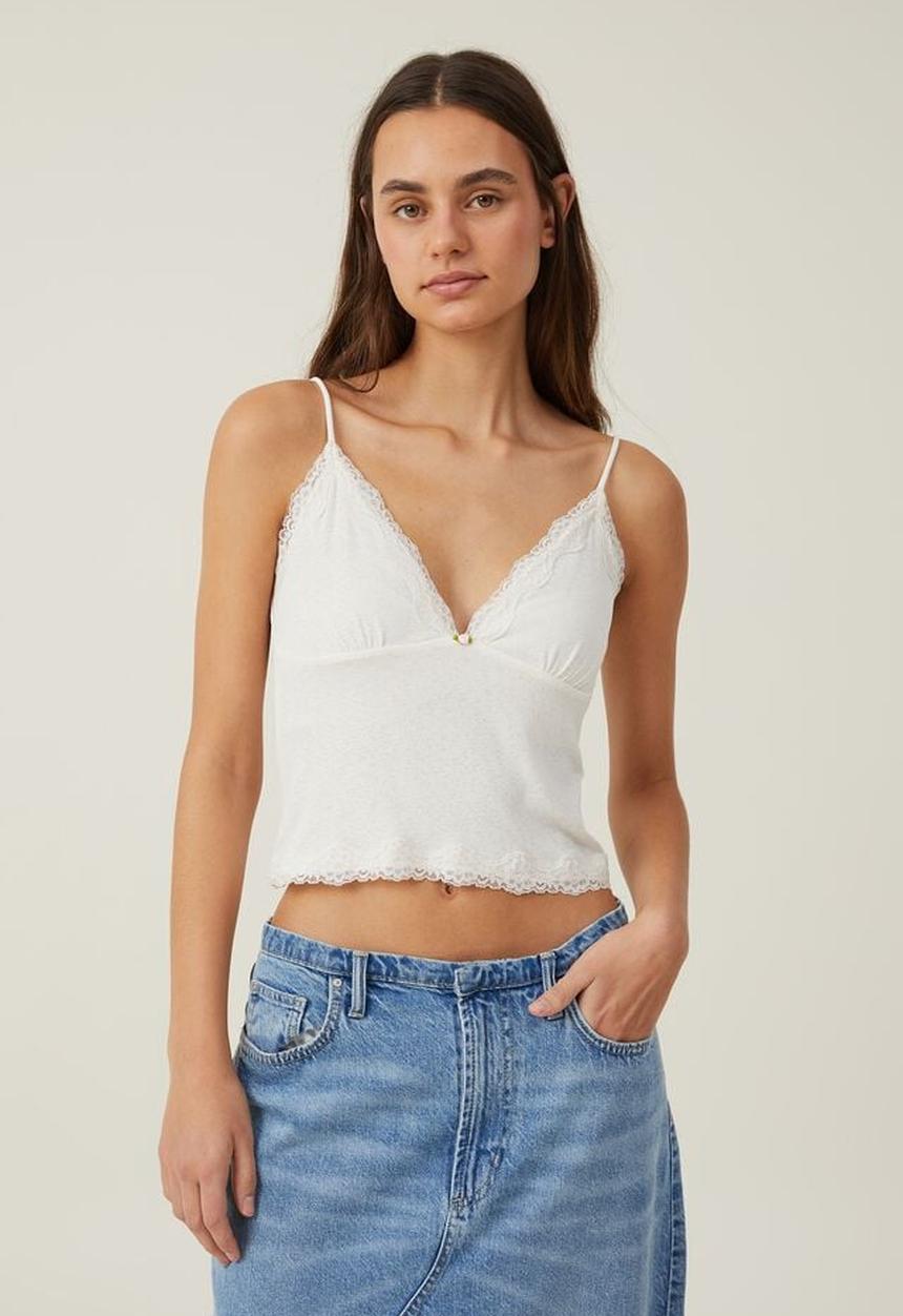 Cotton On - Zena v neck lace trim cami - natural white