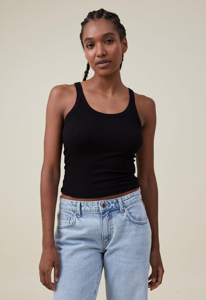 Cotton On - Staple rib scoop neck tank - black