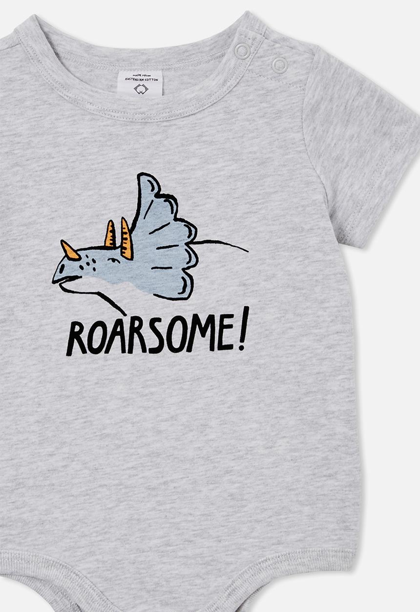 Cotton On - The short sleeve bubbysuit - cloud marle/roarsome!