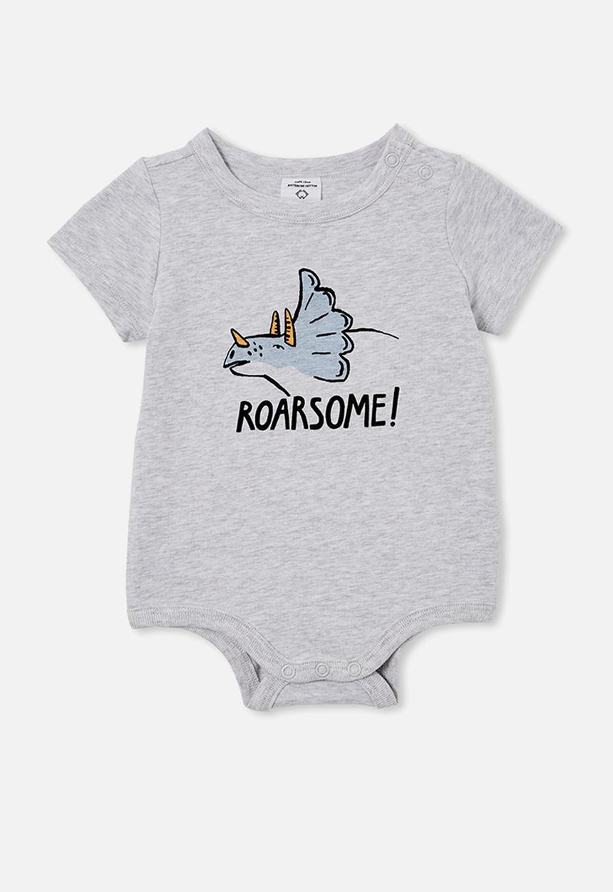 Cotton On - The short sleeve bubbysuit - cloud marle/roarsome!