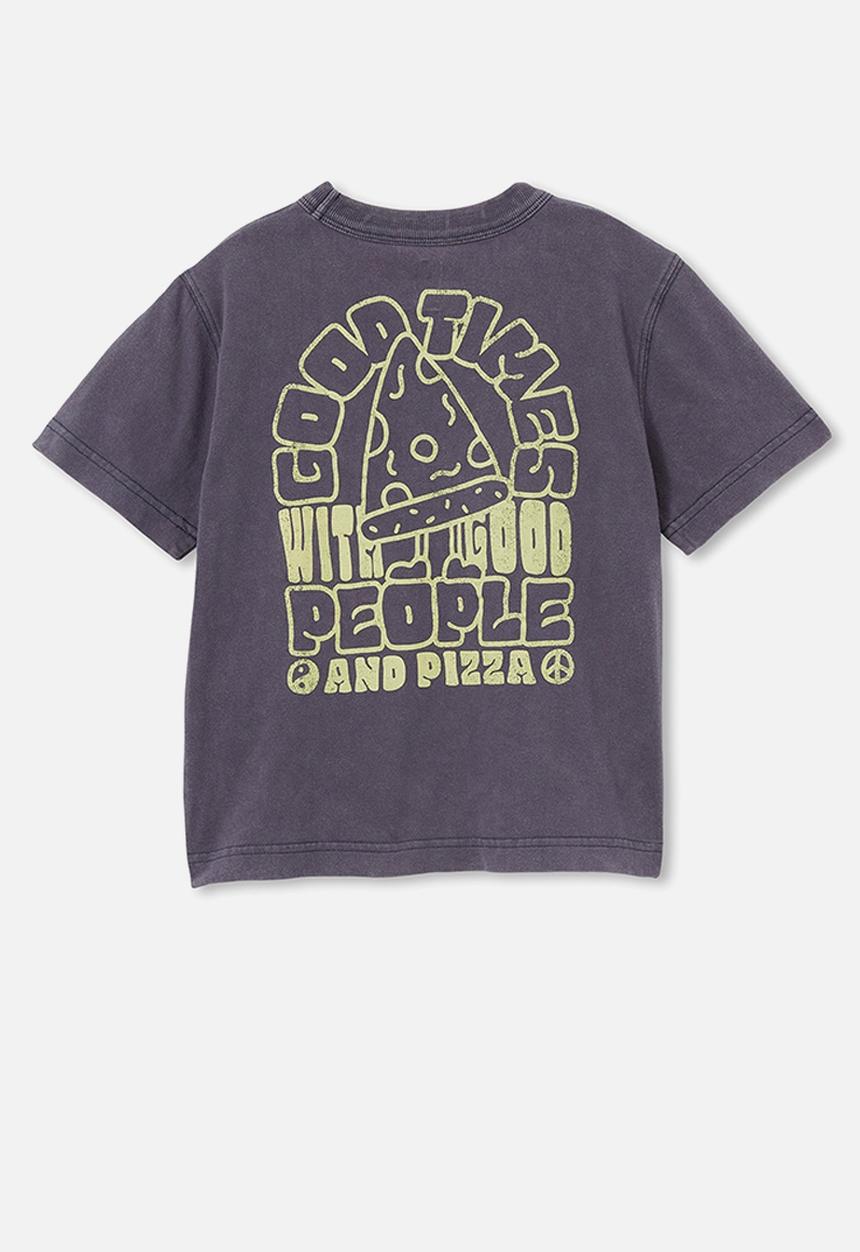 Cotton On - Jonny short sleeve print tee - rabbit grey/good times people and pizza