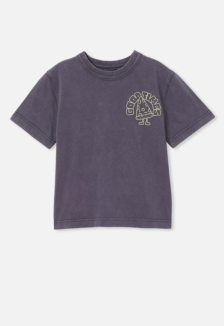 Cotton On - Jonny short sleeve print tee - rabbit grey/good times people and pizza