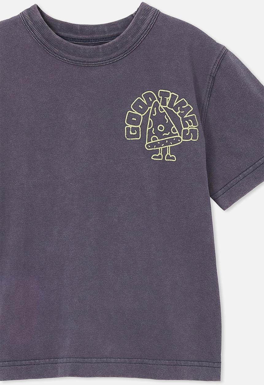 Cotton On - Jonny short sleeve print tee - rabbit grey/good times people and pizza