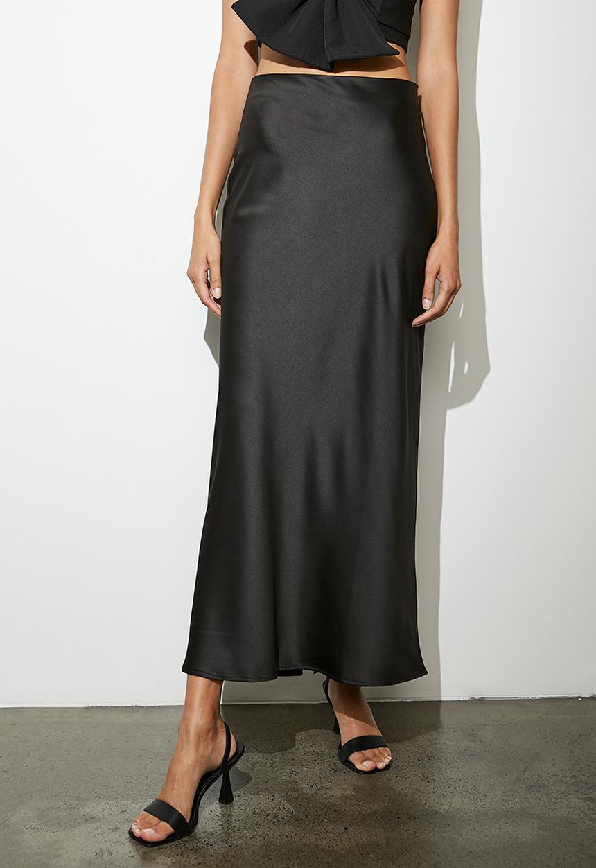 VELVET - Maxi bias slip skirt - black