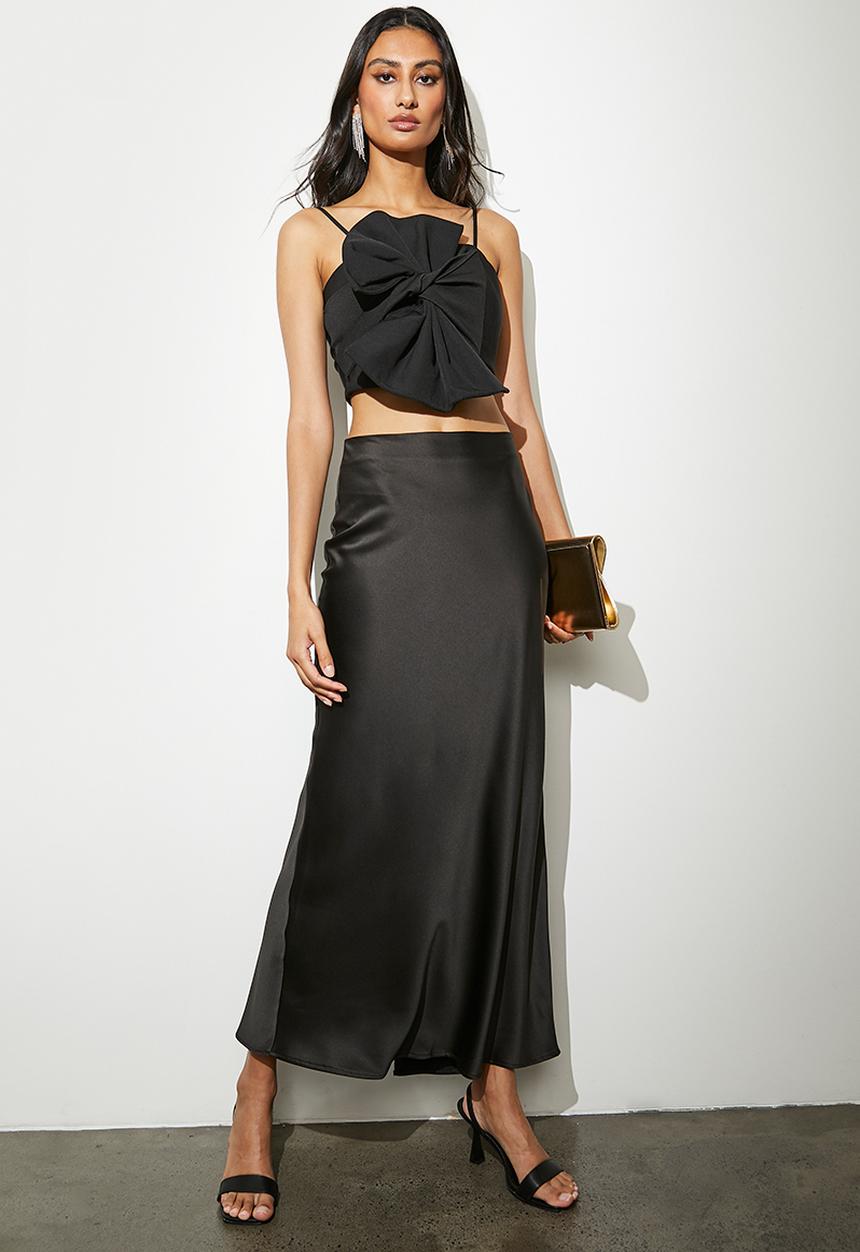 VELVET - Maxi bias slip skirt - black