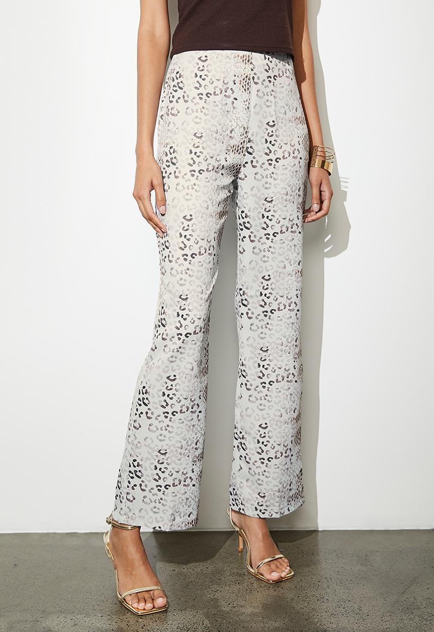 VELVET - Satin straight leg trouser - neutral snake
