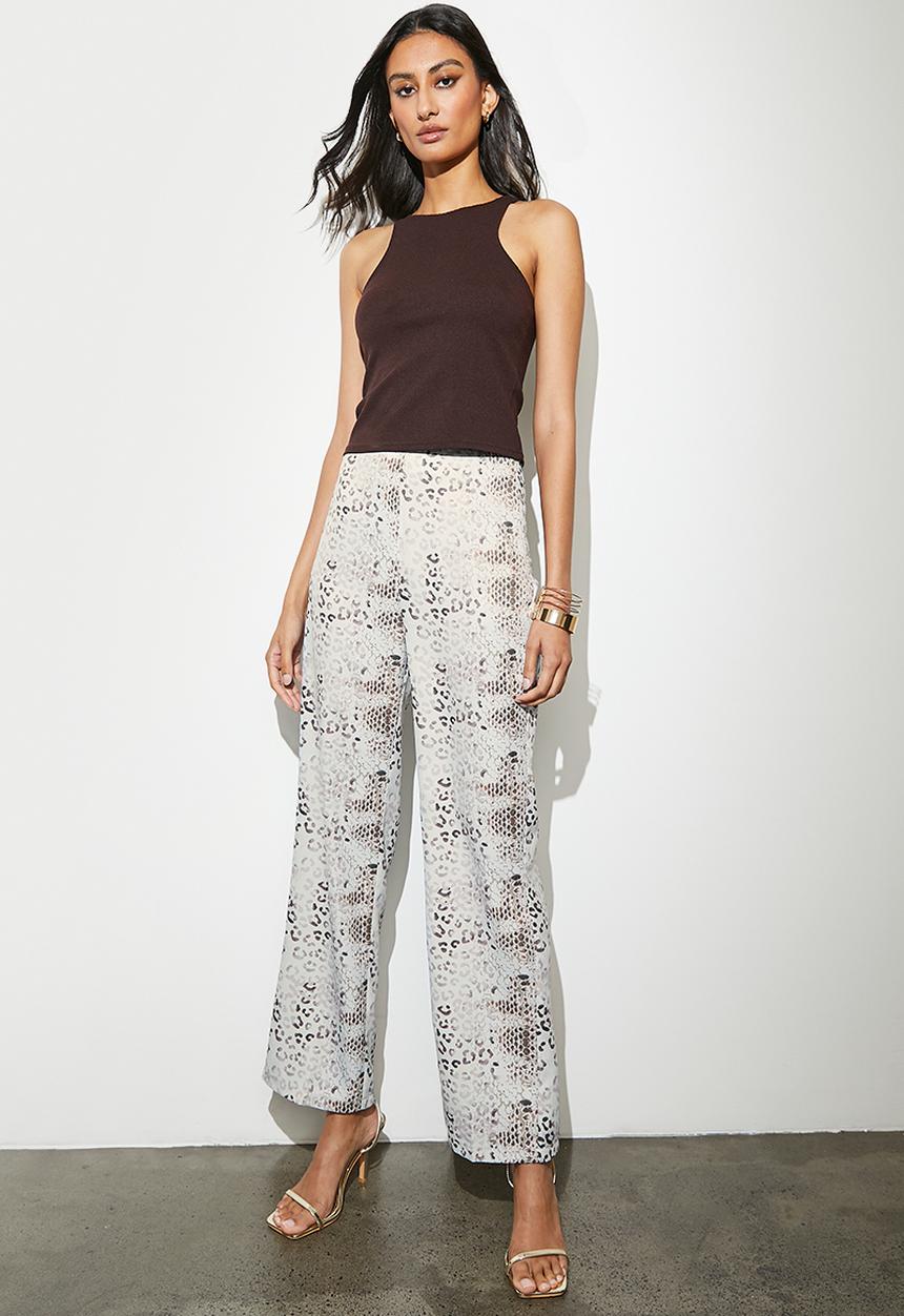 VELVET - Satin straight leg trouser - neutral snake
