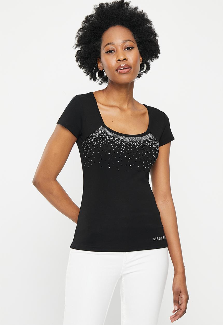 SISSY BOY - Square neck fashion top - black