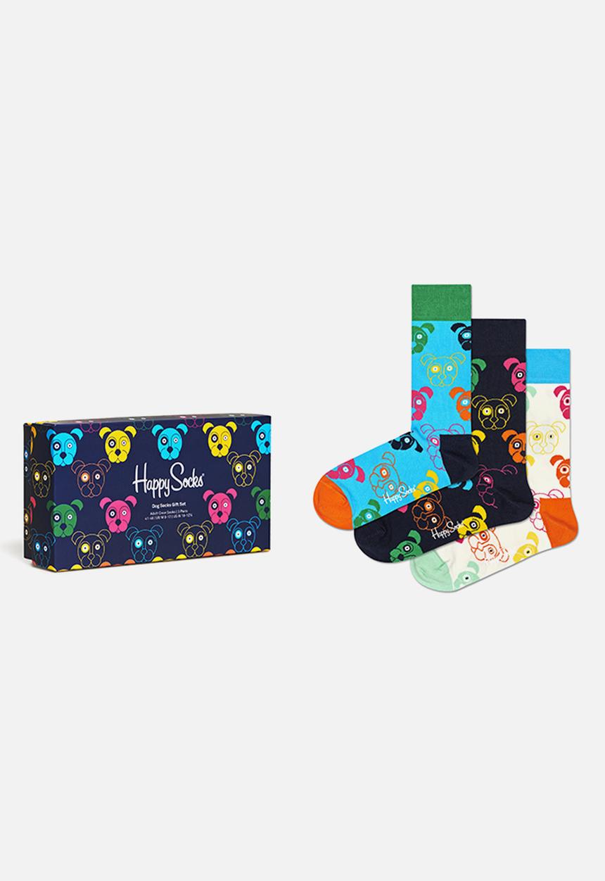 Happy Socks - 3-Pack mixed dog socks gift set adult size - multi
