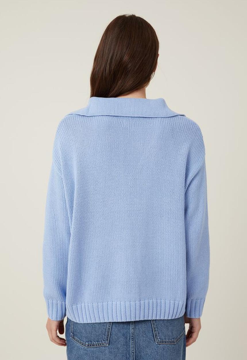 Cotton On - Cotton half zip pullover - soft blue