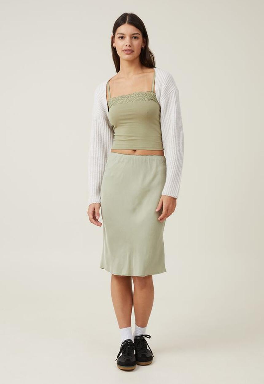 Cotton On - Katie straight neck lace cami - cool khaki