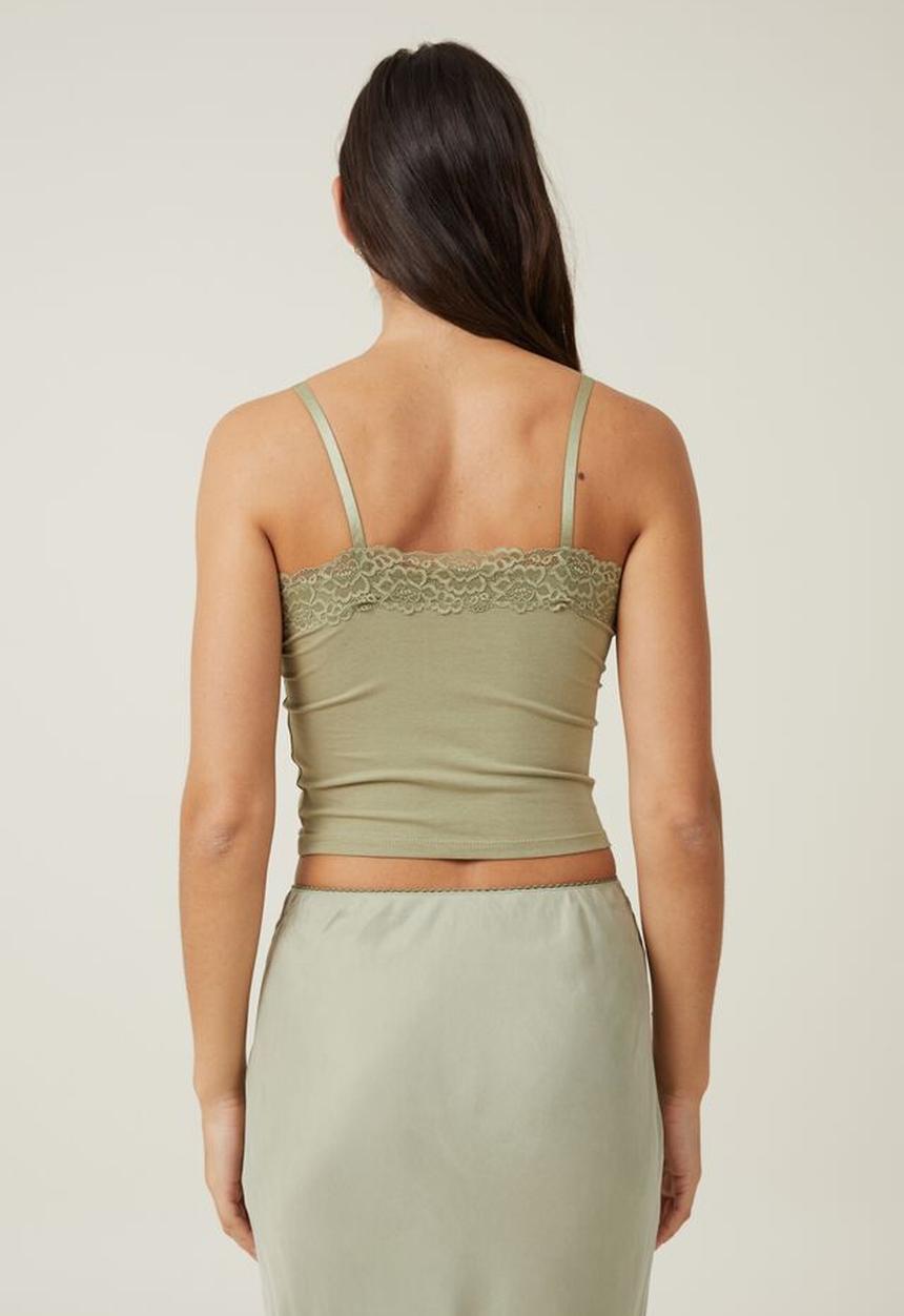 Cotton On - Katie straight neck lace cami - cool khaki
