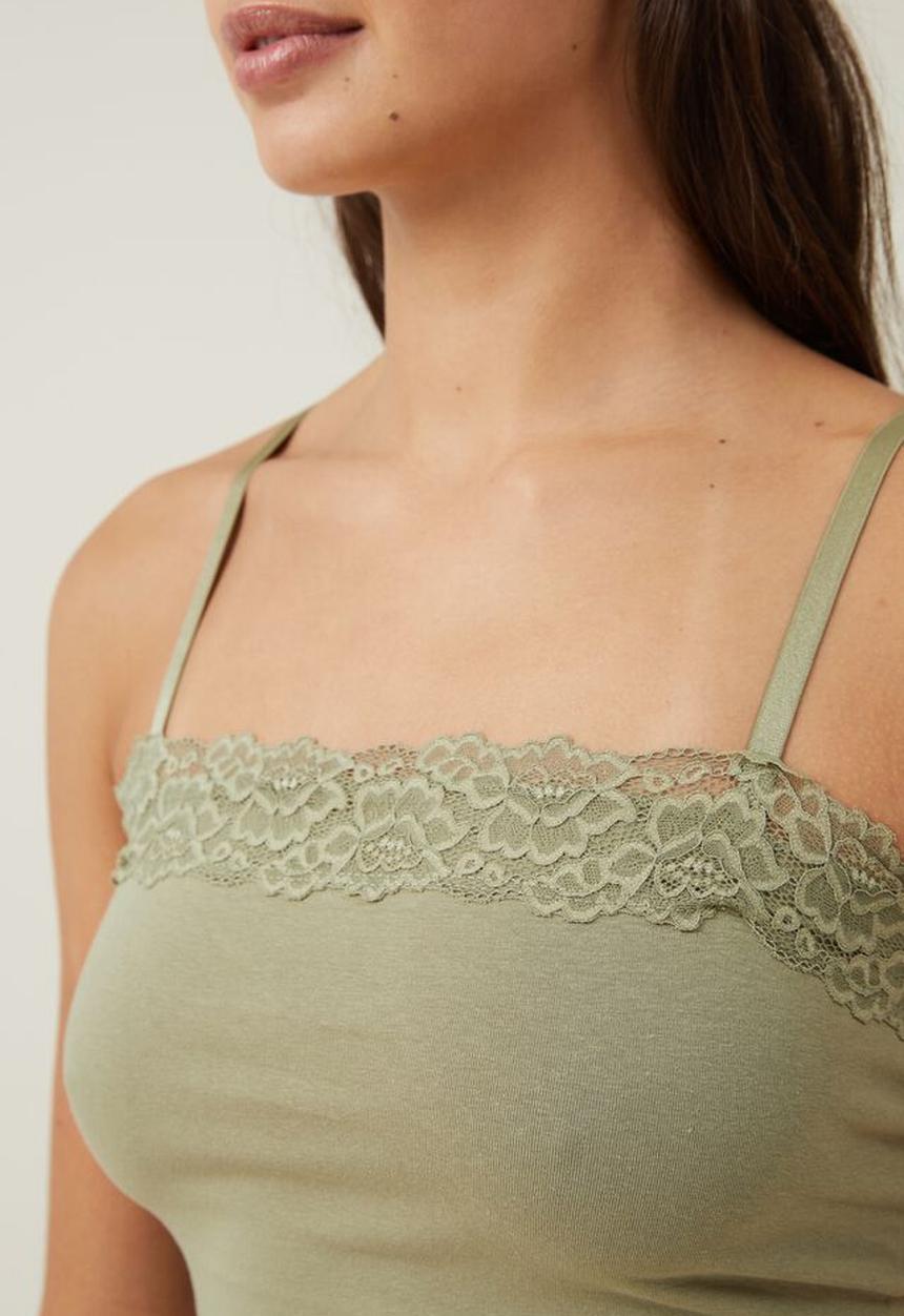 Cotton On - Katie straight neck lace cami - cool khaki