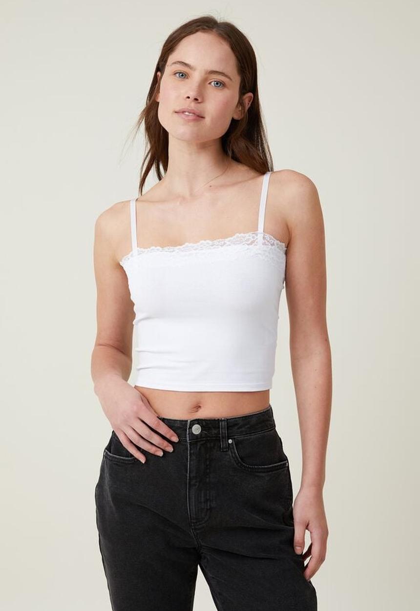 Cotton On - Katie straight neck lace cami - white