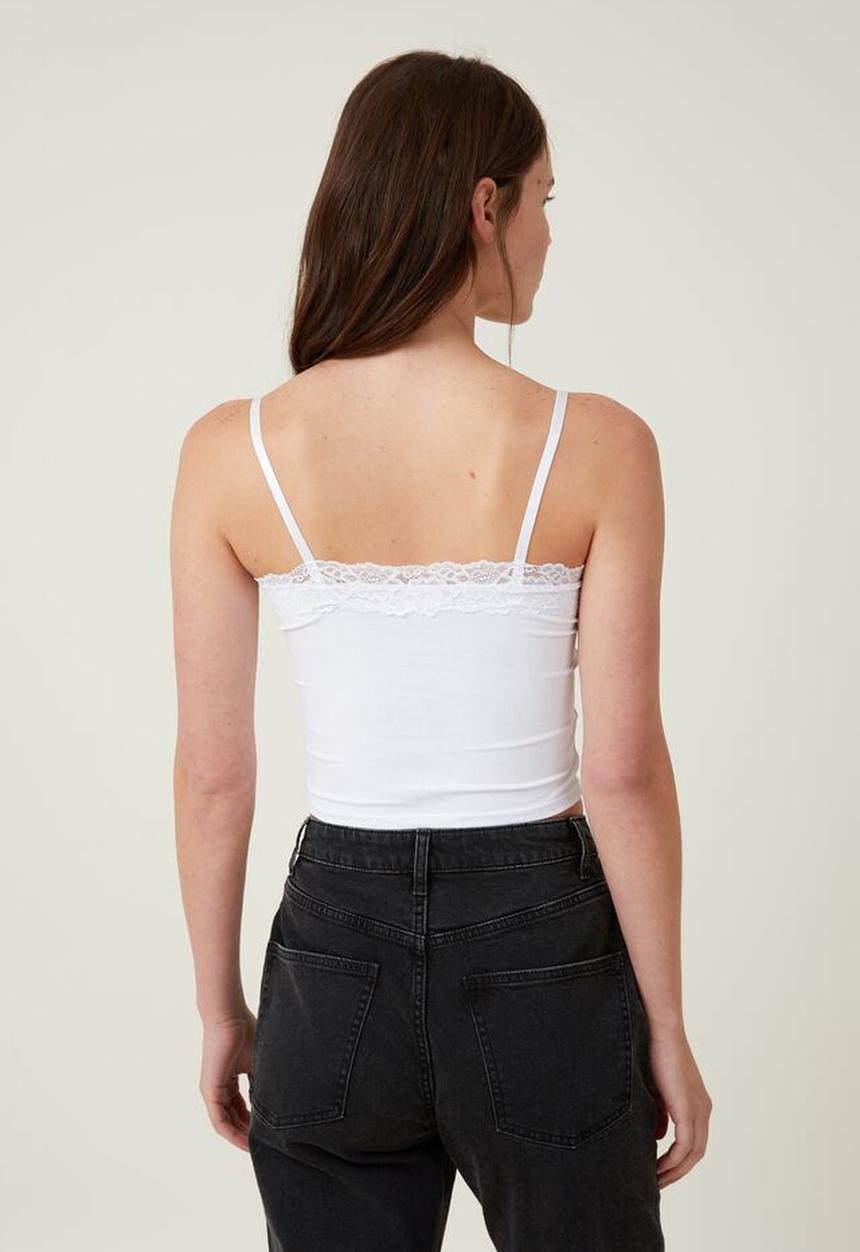 Cotton On - Katie straight neck lace cami - white