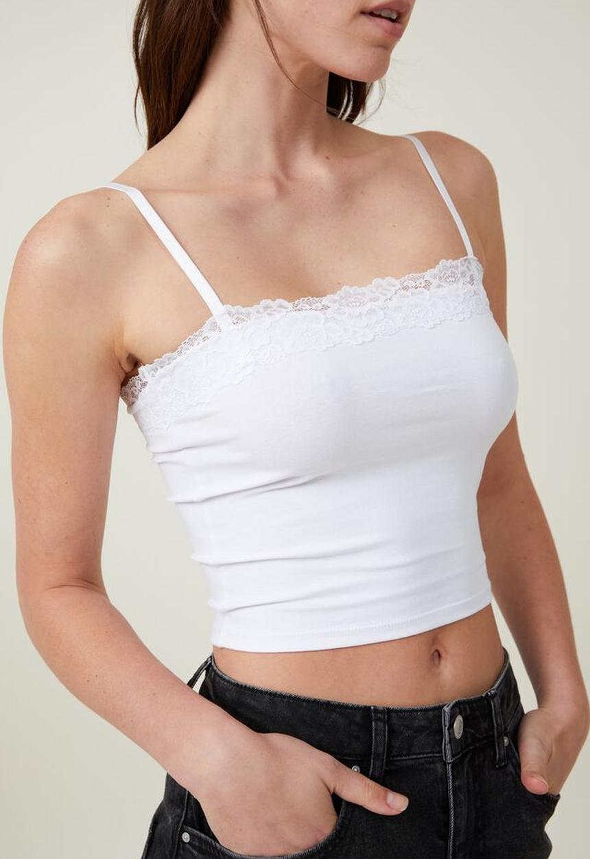 Cotton On - Katie straight neck lace cami - white