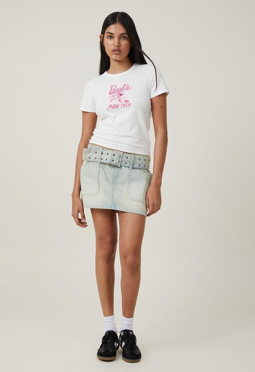 Cotton On - Barbie fitted  longline tee - lcn mat barbie circa 1959/vintage white