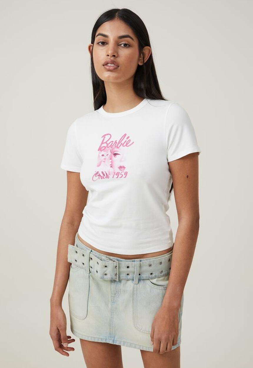 Cotton On - Barbie fitted  longline tee - lcn mat barbie circa 1959/vintage white