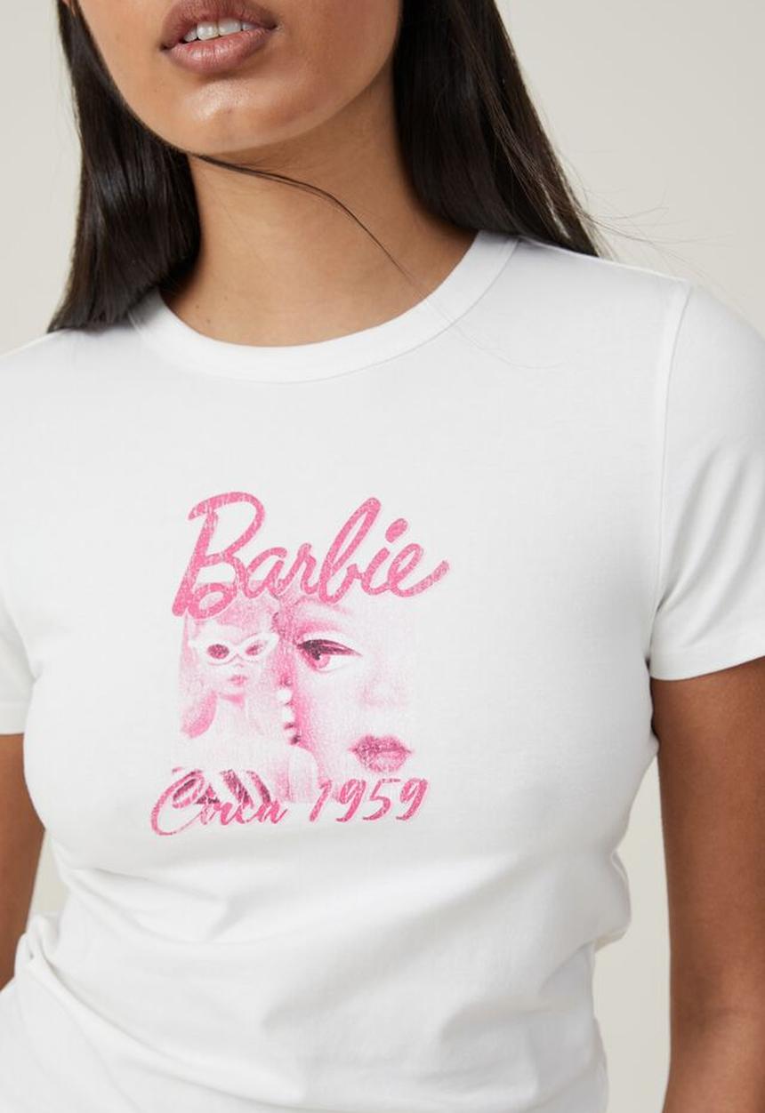 Cotton On - Barbie fitted  longline tee - lcn mat barbie circa 1959/vintage white