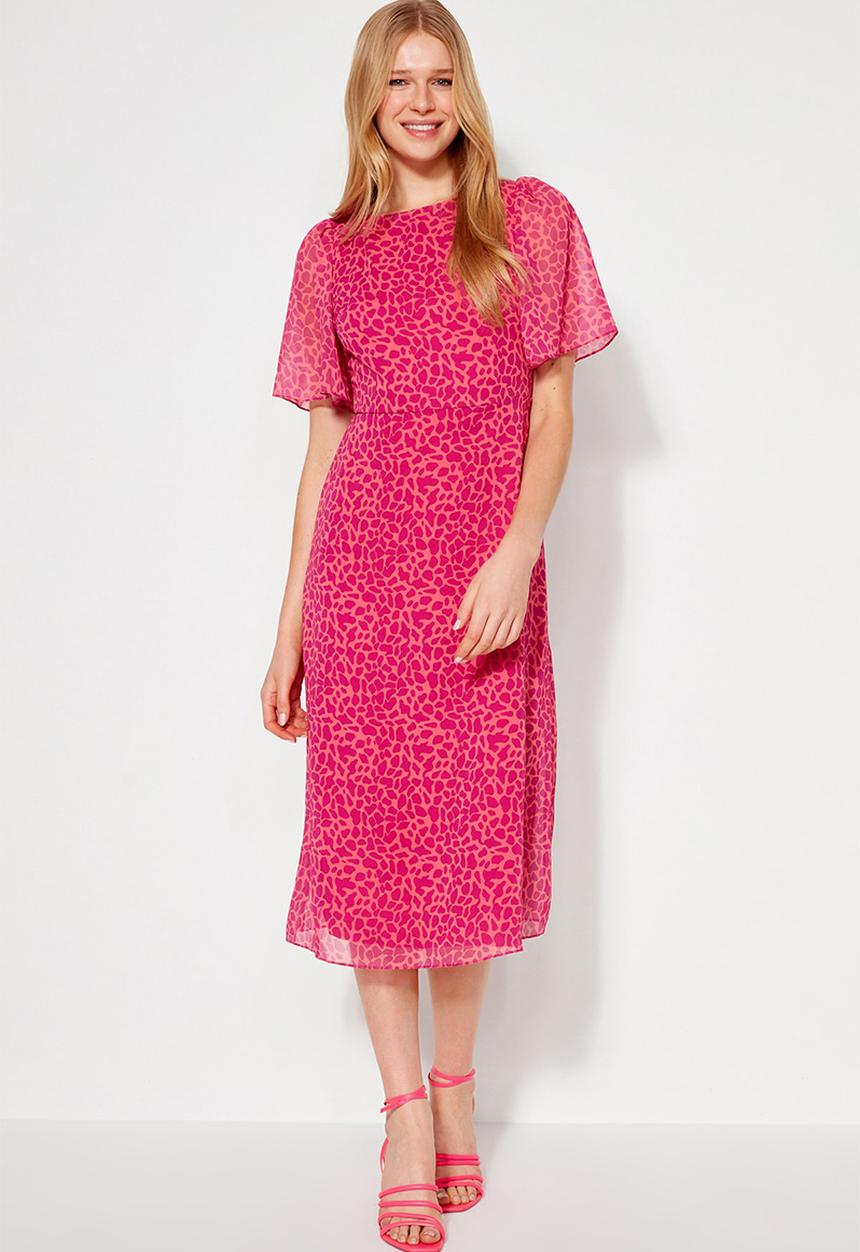 Trendyol - Round neck a-line dress - fuchsia
