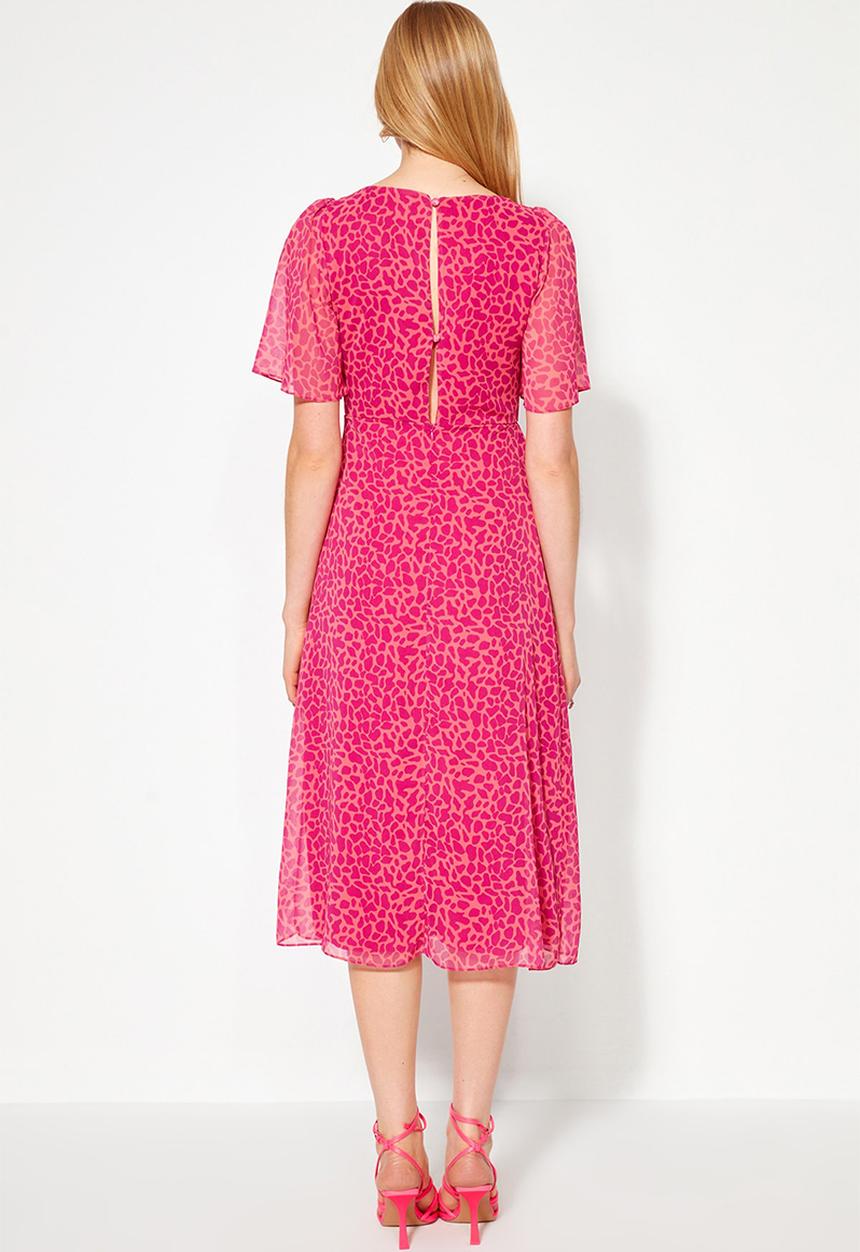 Trendyol - Round neck a-line dress - fuchsia