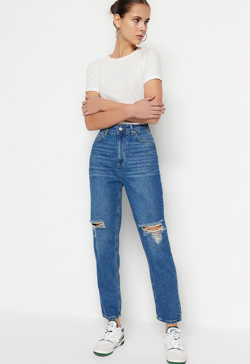 Trendyol - Ripped mom skinny jeans - blue