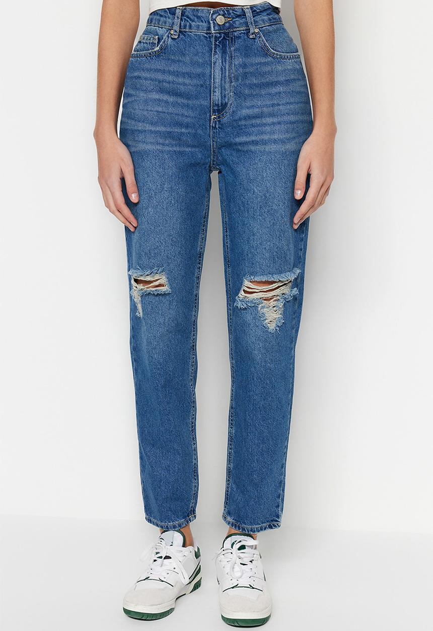 Trendyol - Ripped mom skinny jeans - blue