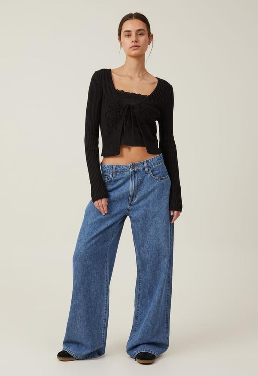Cotton On - Butterfly tie front cardigan - black