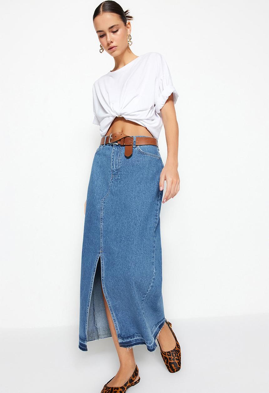 Trendyol - Denim maxi skirt - dark blue