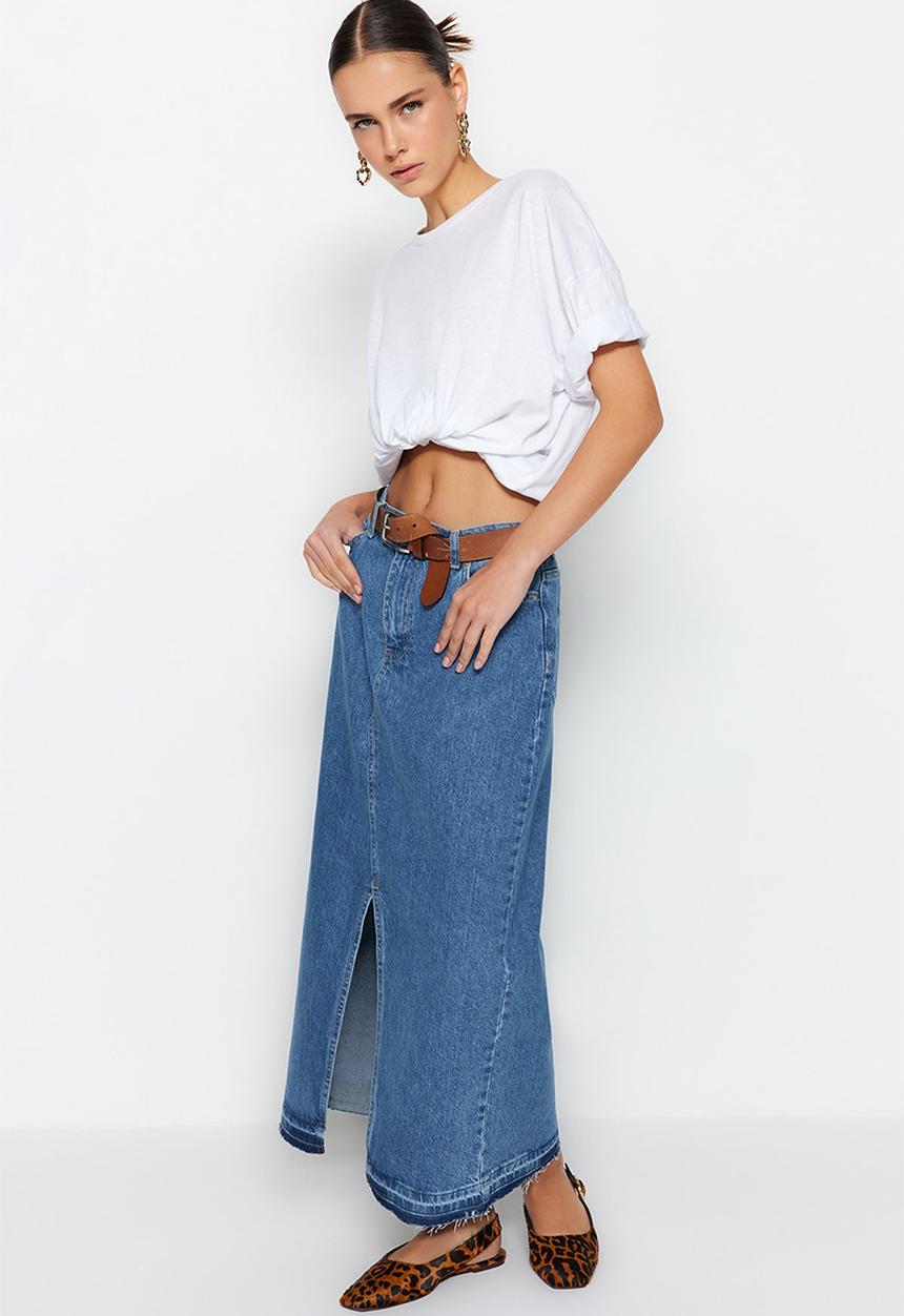 Trendyol - Denim maxi skirt - dark blue