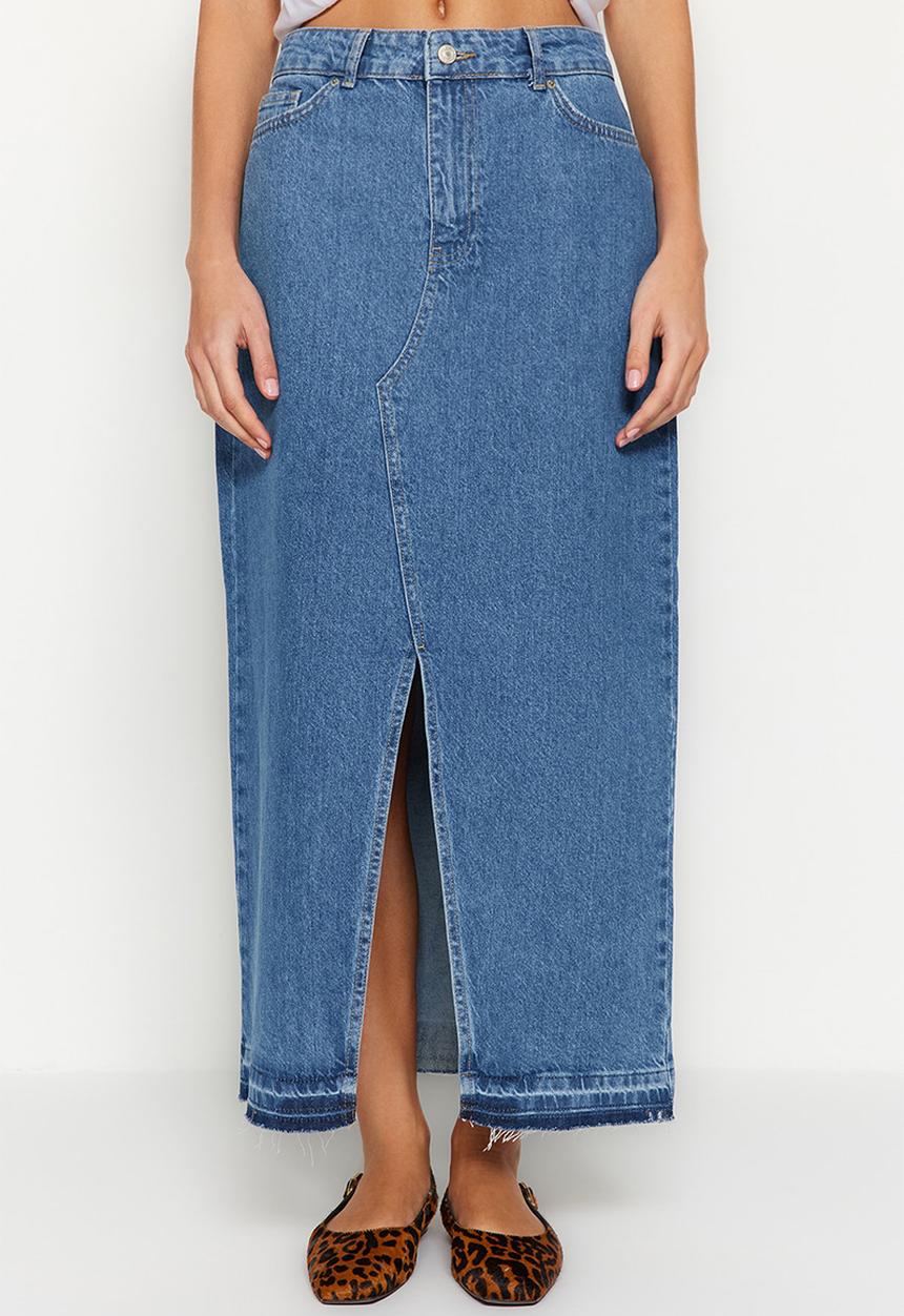 Trendyol - Denim maxi skirt - dark blue