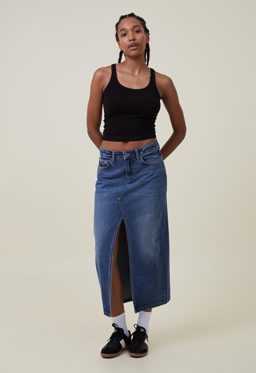 Cotton On - Bailey denim maxi skirt - bottle blue