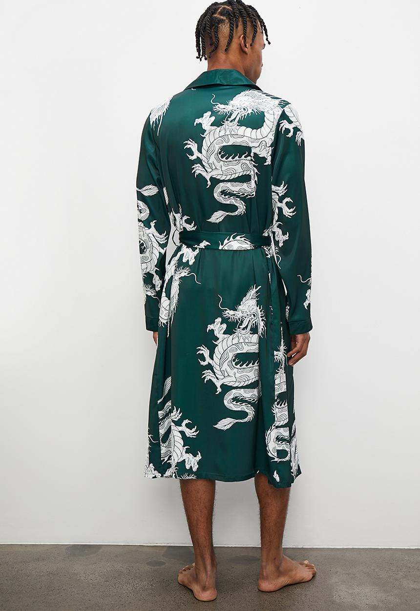 STYLE REPUBLIC - Printed satin robe - green & white