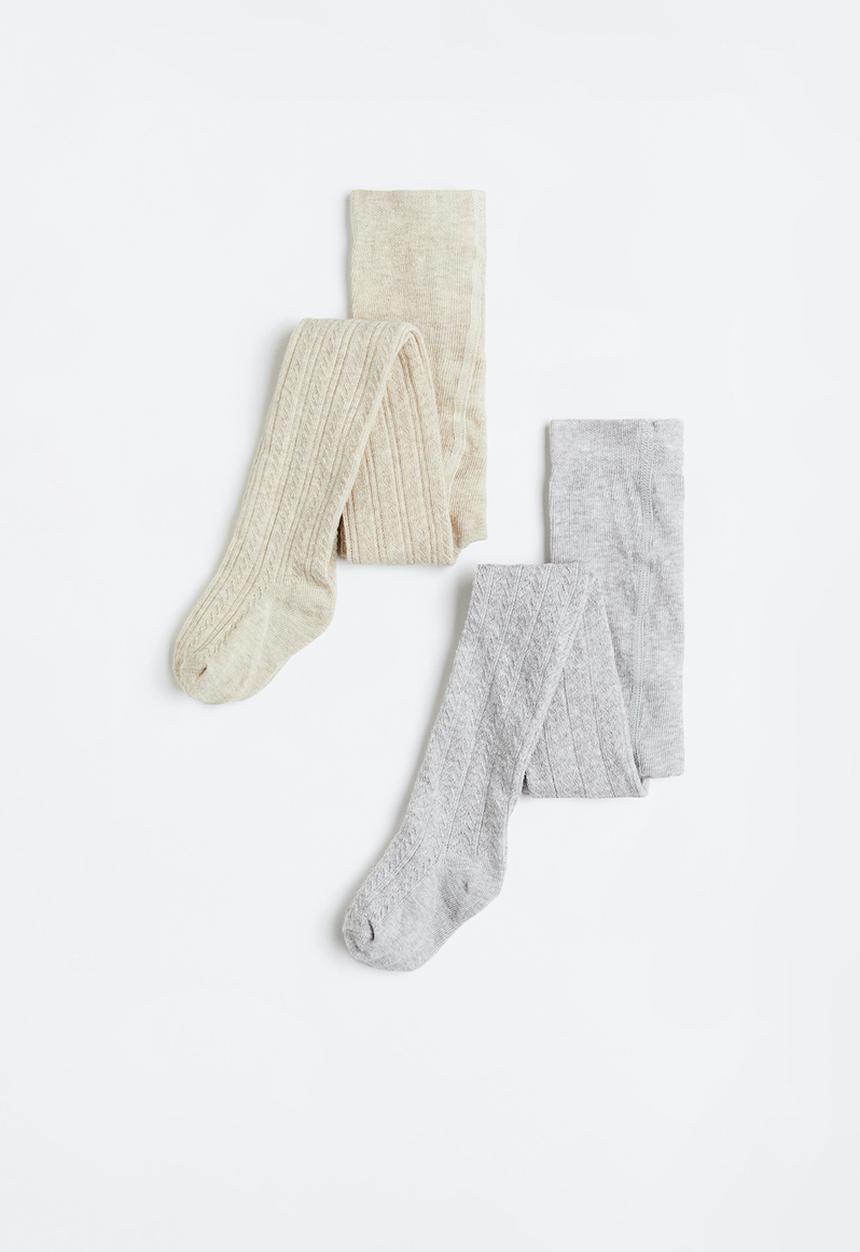 H&M - 2-pack pointelle tights - beige & grey