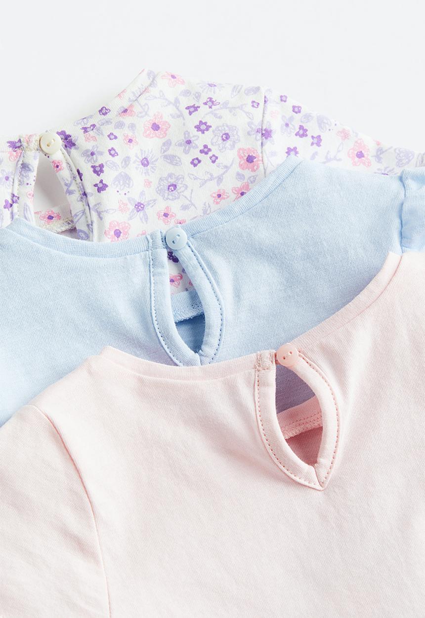 H&M - 3-pack cotton tops - light pink/flower