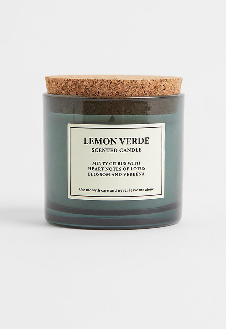 H&M - Cork-lid scented candle - dark green/lemon verde