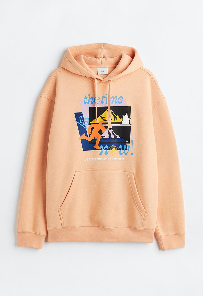 H&M - Relaxed fit printed hoodie - apricot/the time is now