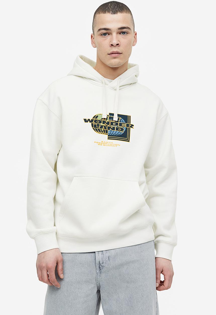 H&M - Relaxed fit printed hoodie - white/wonderland