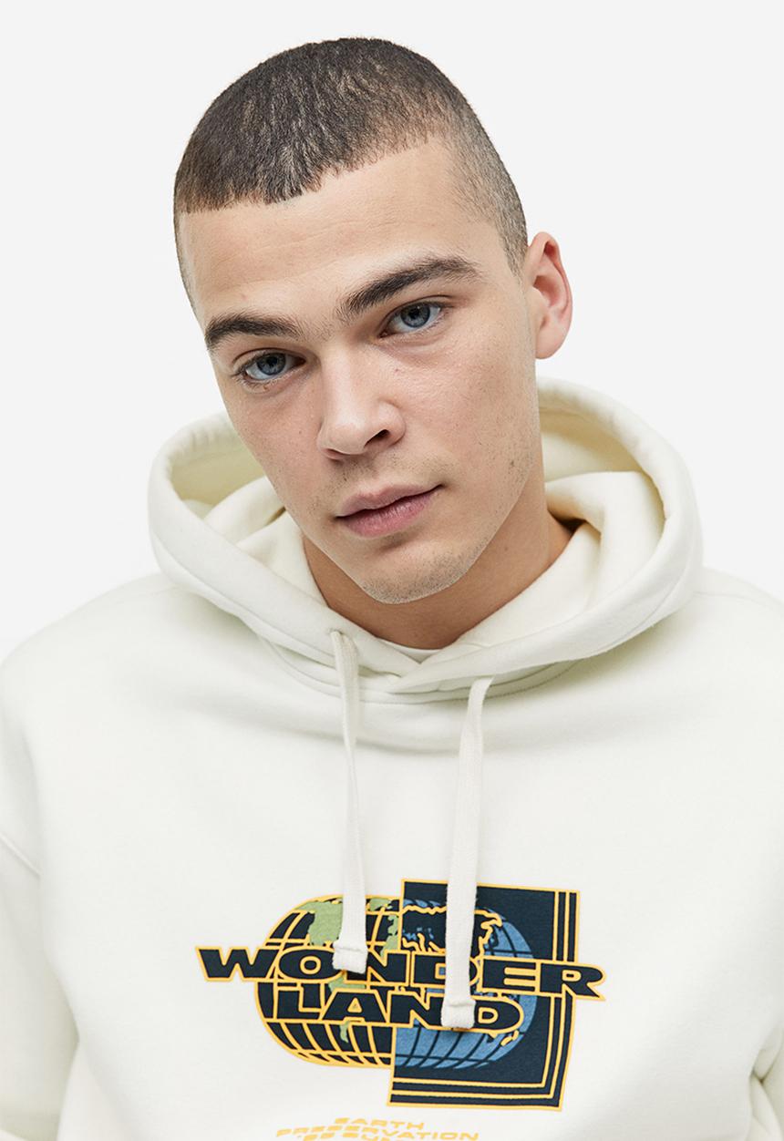 H&M - Relaxed fit printed hoodie - white/wonderland