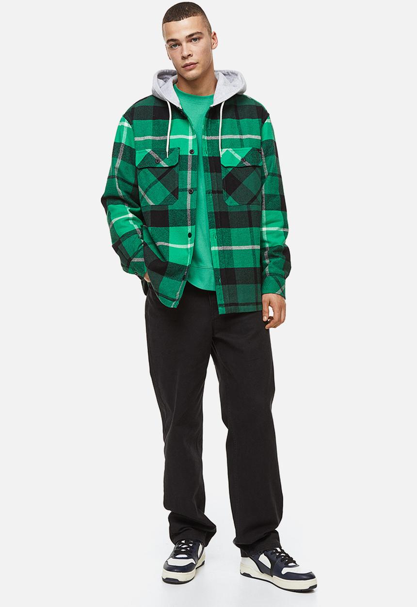 H&M - Hooded overshirt - green/black checked