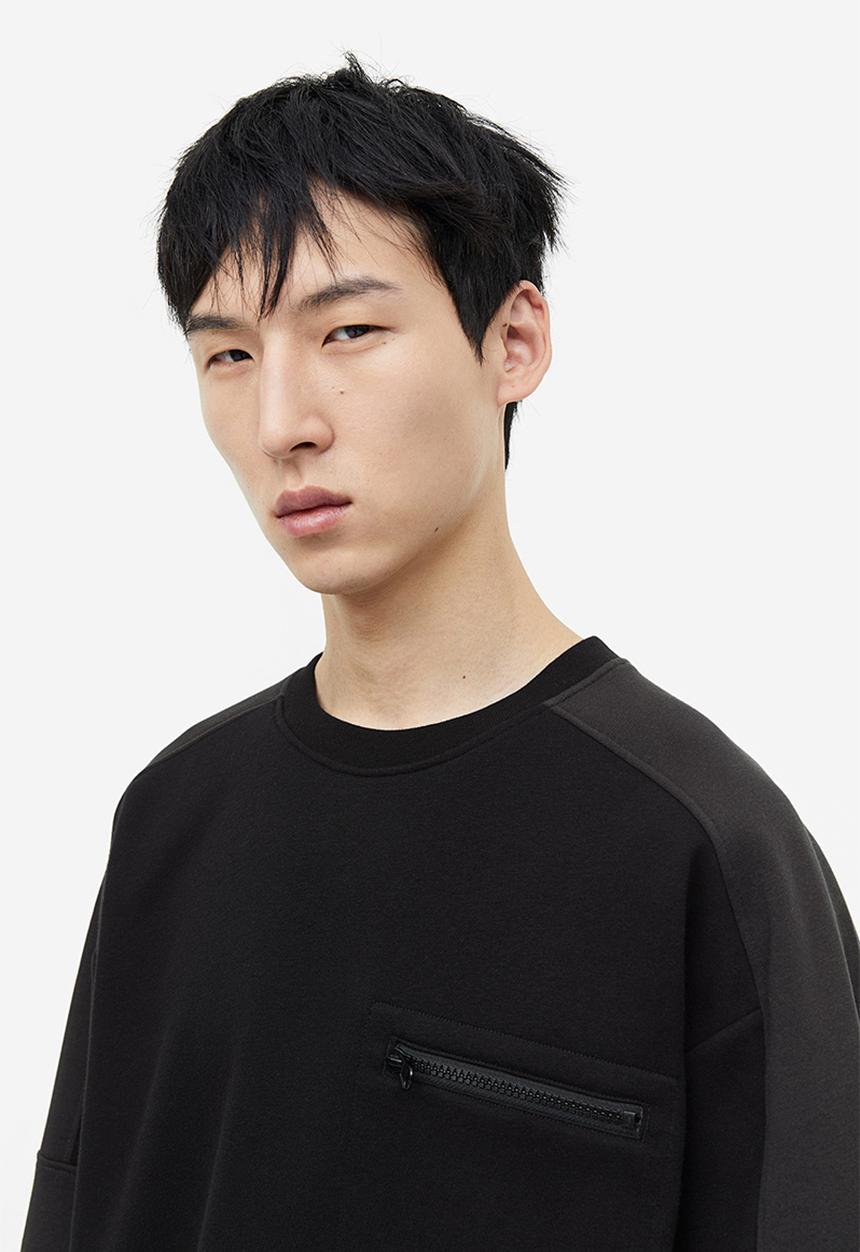 H&M - Relaxed fit pocket-detail sweatshirt - black