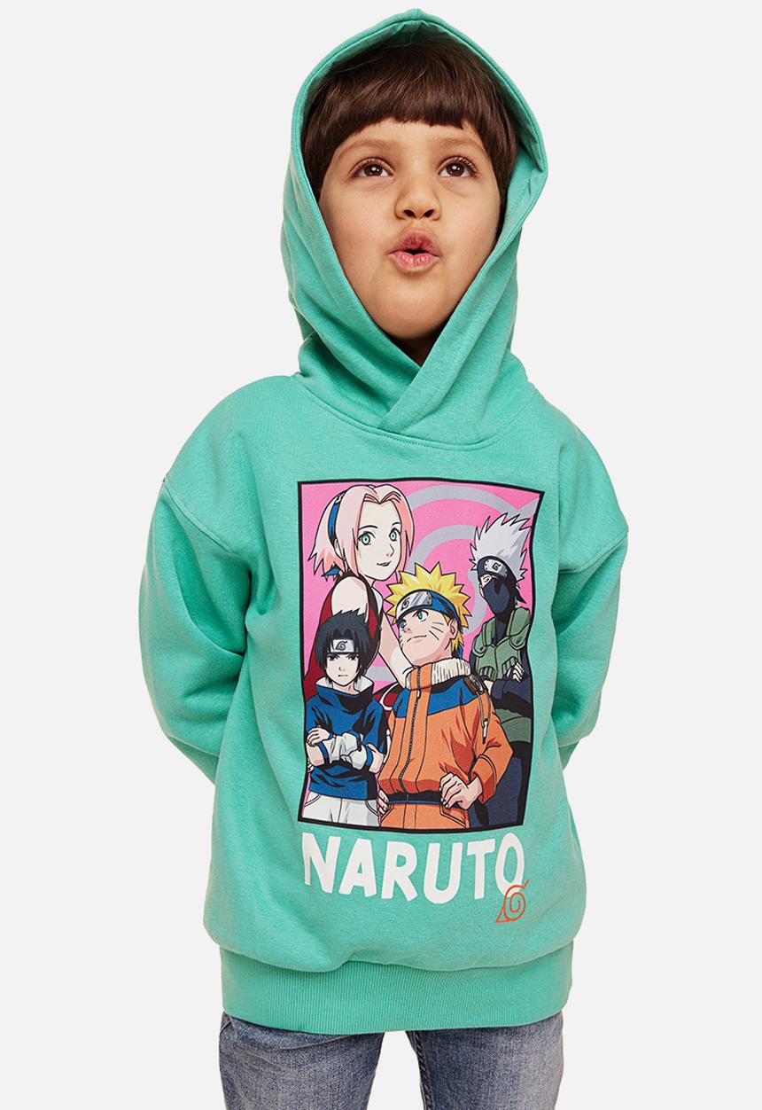 H&M - Oversized print-motif hoodie - green/naruto