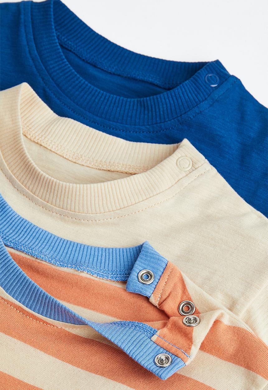 H&M - 3-pack long-sleeved jersey tops - light beige / striped / blue 