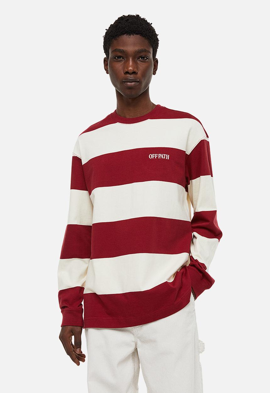 H&M - Relaxed fit jersey top - cream/red striped