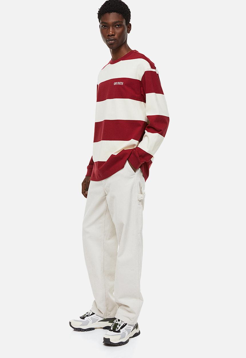H&M - Relaxed fit jersey top - cream/red striped