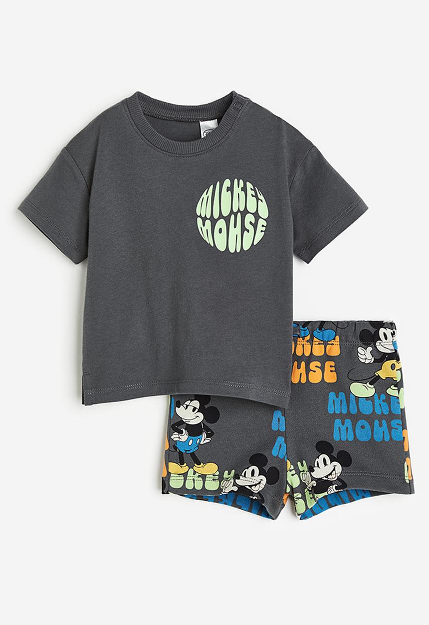 H&M - 2-piece printed set - dark grey / mickey mouse 